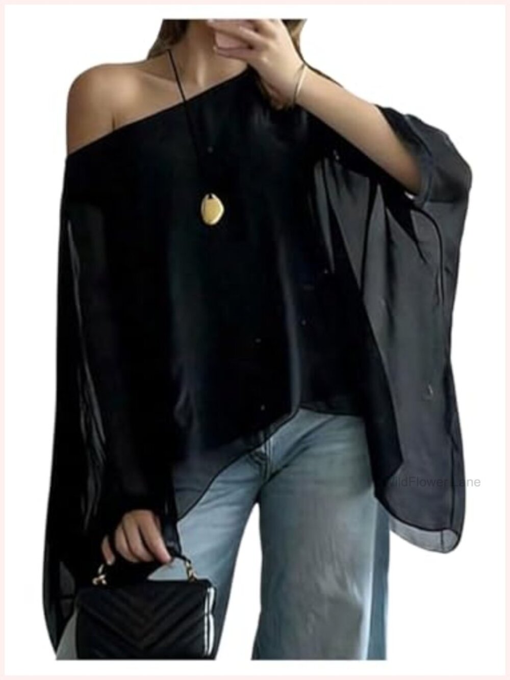 Off Shoulder Poncho Top Asymmetrical Sheer Chiffon Blouse Flowy Dressy Shirt